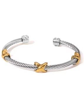 Anthropologie Two-Tone Silver and Gold Twisted Cable Cuff Bracelet